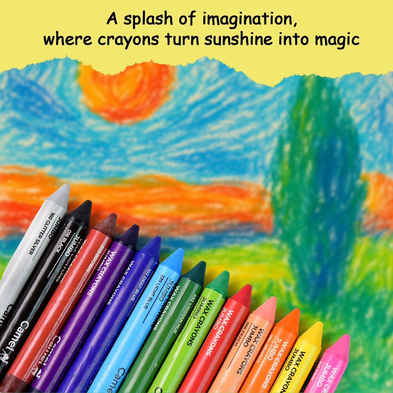 Camlin Wax Crayons Jumbo 13 Shades with Glitter Crayon