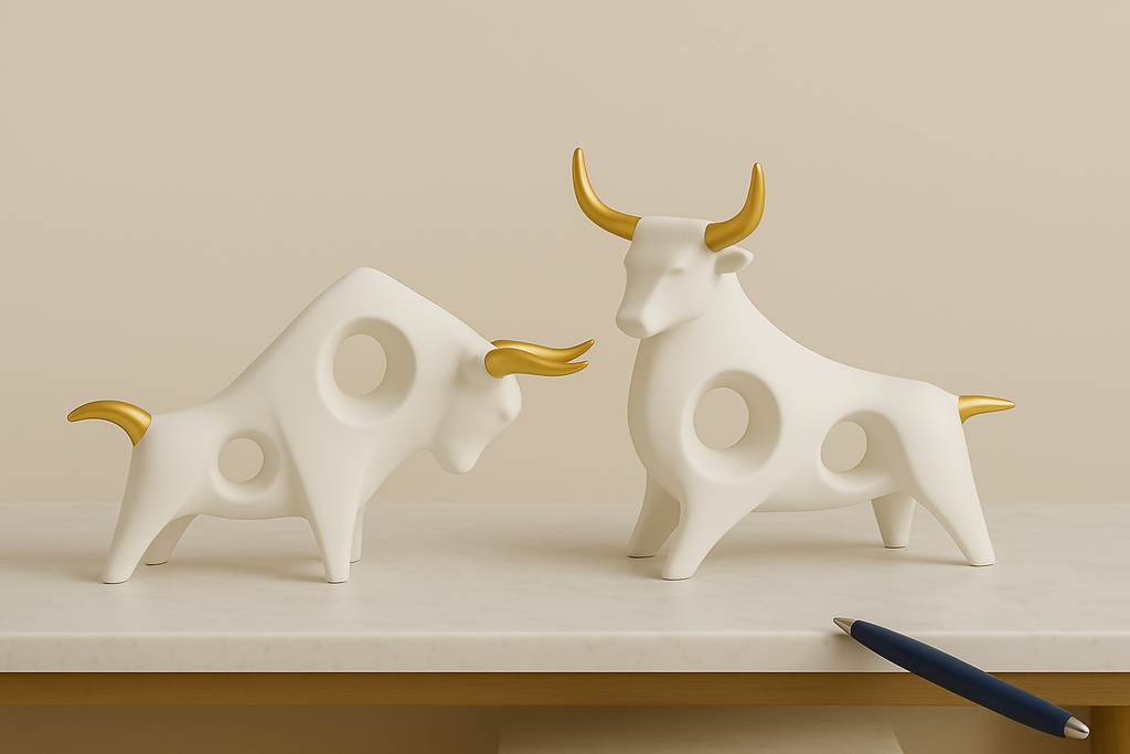 HOME DECOR Golden Horns White Bull Figurine Set – Modern Abstract Decor (Set of 2)