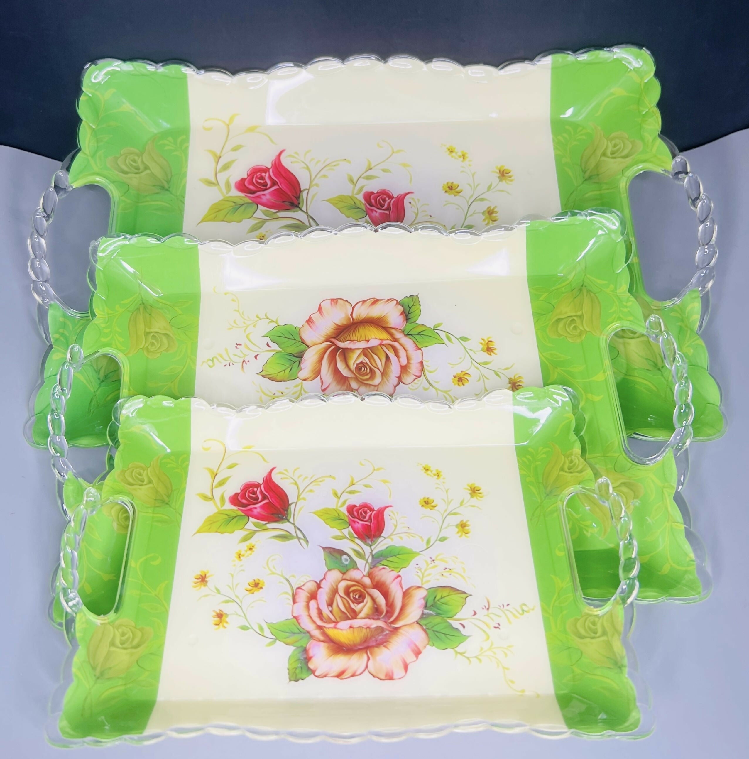 GardenGlow Rose Tray Set Of 3