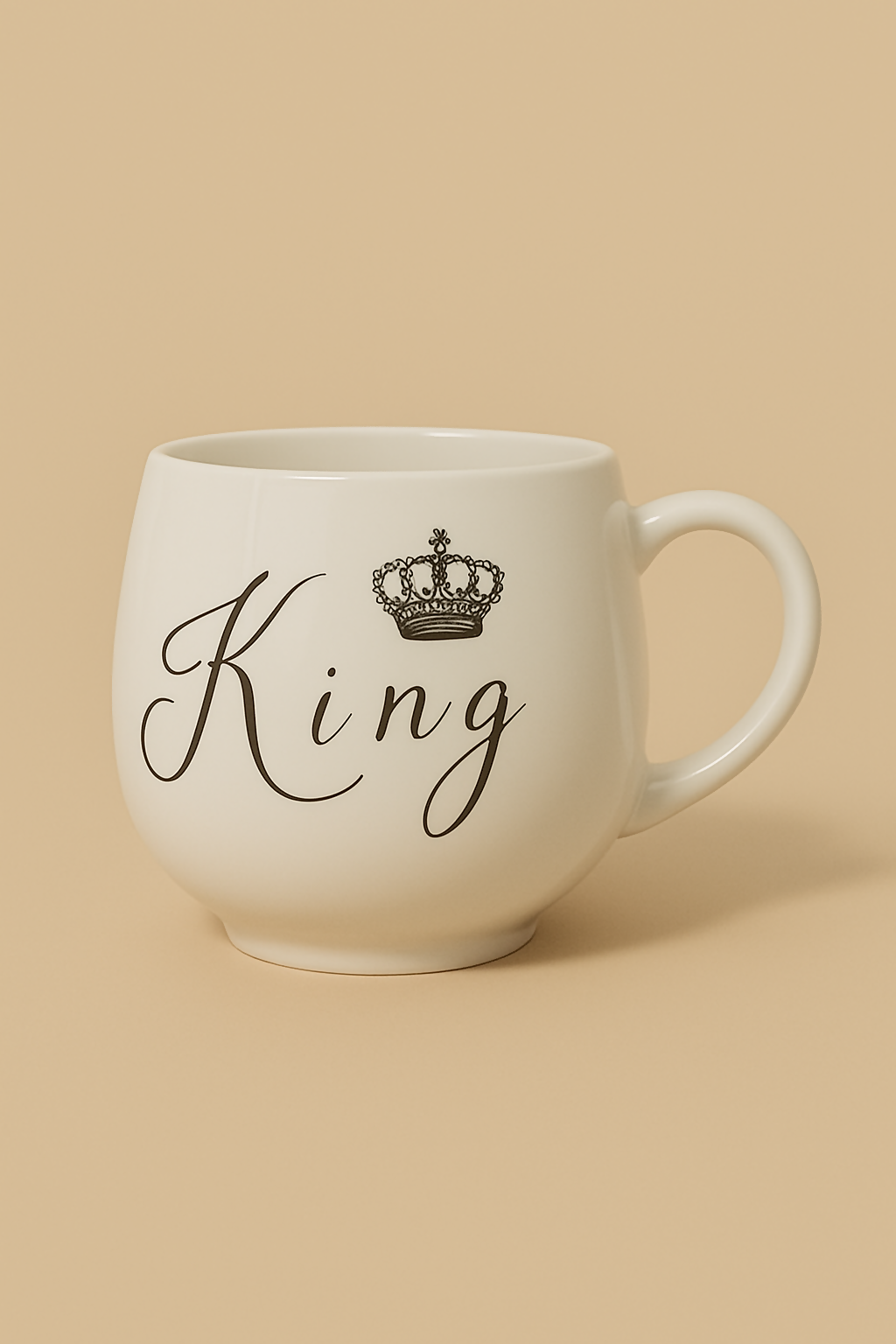 Elegant White Ceramic "King" Printed Mug with Crown Design | Premium Round Coffee & Tea Cup Gift for Men, Husband, or Boyfriend – Stylish Royal-Themed Mug