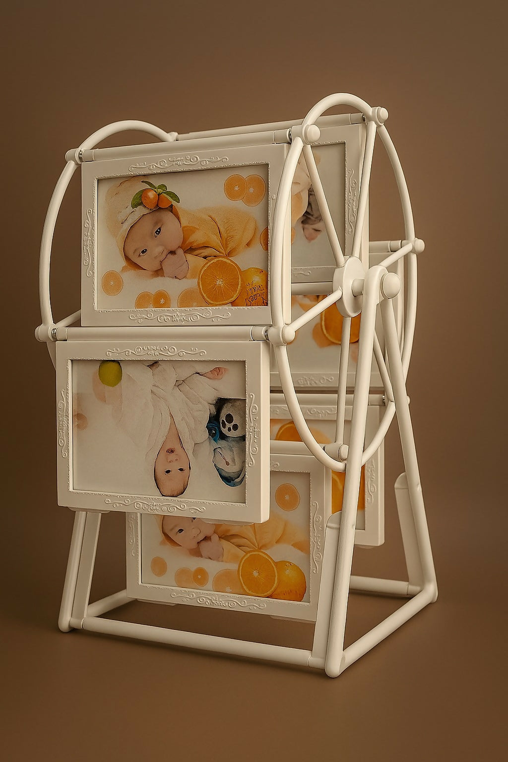 Vintage Ferris Wheel Style Rotating Baby Photo Frame – 6-Sided Carousel Design with Multiple Picture Slots – Unique Decorative Tabletop Frame for Kids’ Photos, Baby Shower Gift, Nursery or Bedroom Décor
