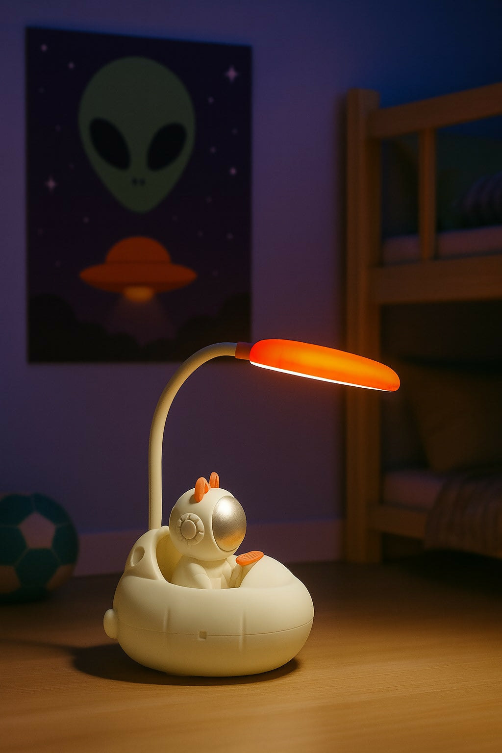 Cute Astronaut Chicken Night Lamp with LED Desk Light – USB Rechargeable, 360° Flexible Hose, Eye-Caring Reading Light for Kids Bedroom, Study Table & Space-Themed Home Décor