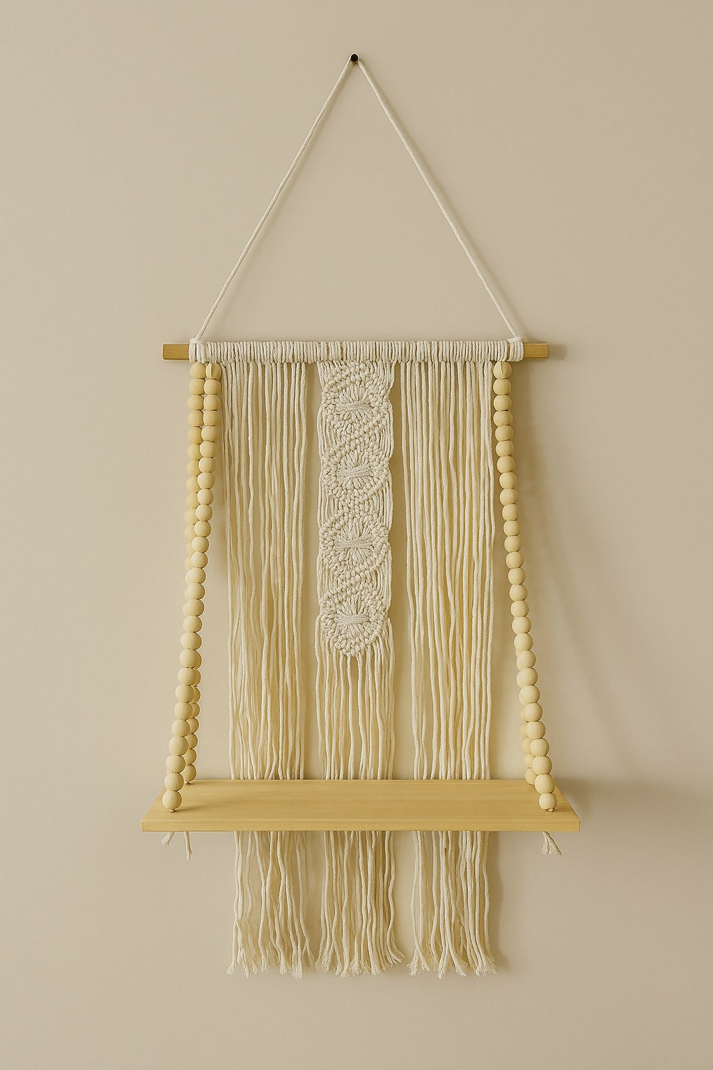 HOME DECOR Handmade Macrame Wall Hanging Shelf with Evil Eye Design and 2 Artificial Bonsai Plants – Bohemian Wooden Rope Planter for Home Décor, Living Room, Balcony & Gifting