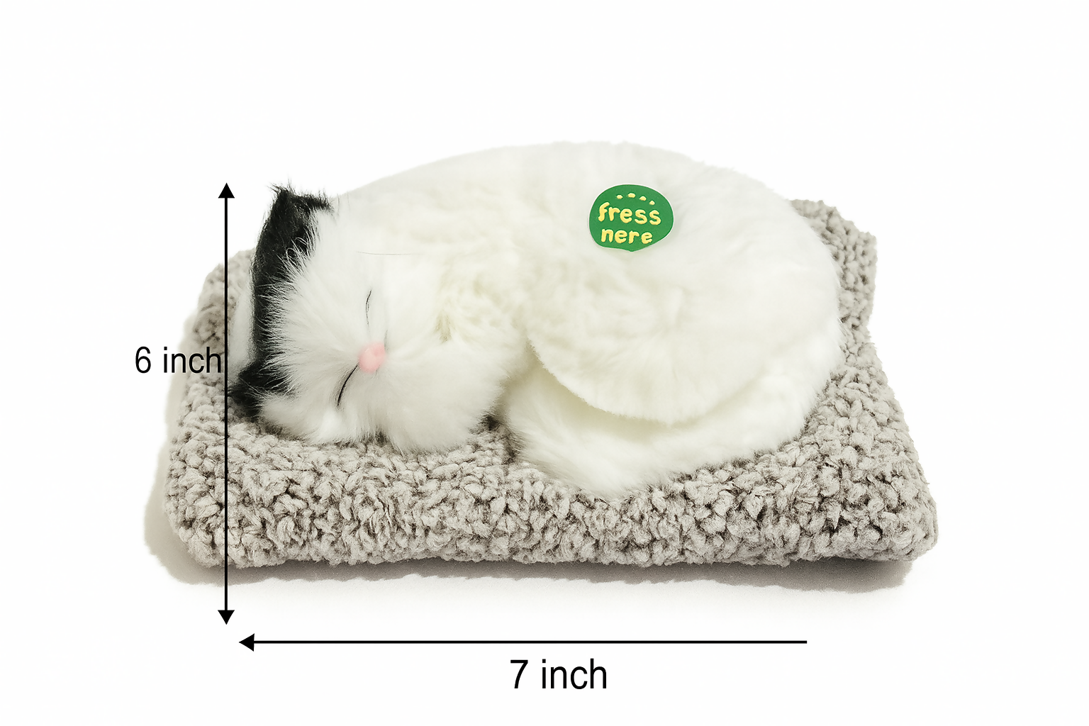Realistic Sleeping Cat Plush Toy for Car Dashboard – Battery Operated Breathing Kitten Model with Soft Mat – Cute Pet Cat Home Decor for Office, Shelf, or Gifting (Black & White Fur, Decorative)