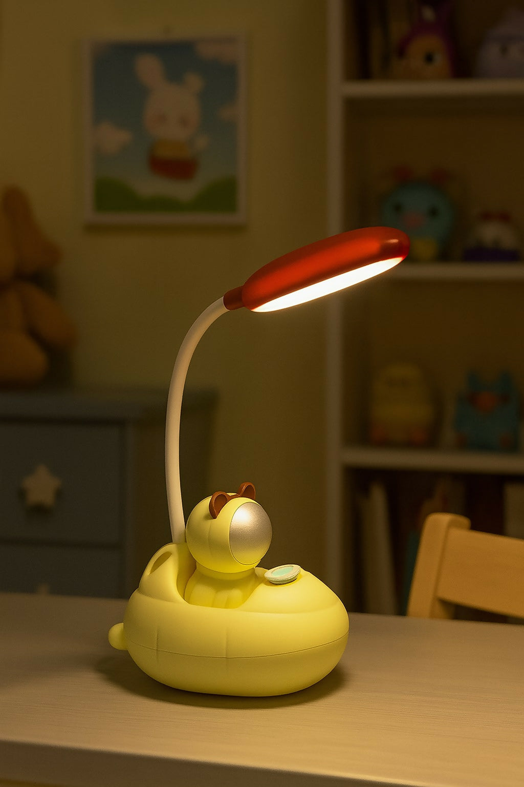 Adorable Astronaut Night Lamp with LED Desk Light – USB Rechargeable, 360° Flexible Hose, Eye-Caring Reading Light for Kids Bedroom, Study Table & Home Décor