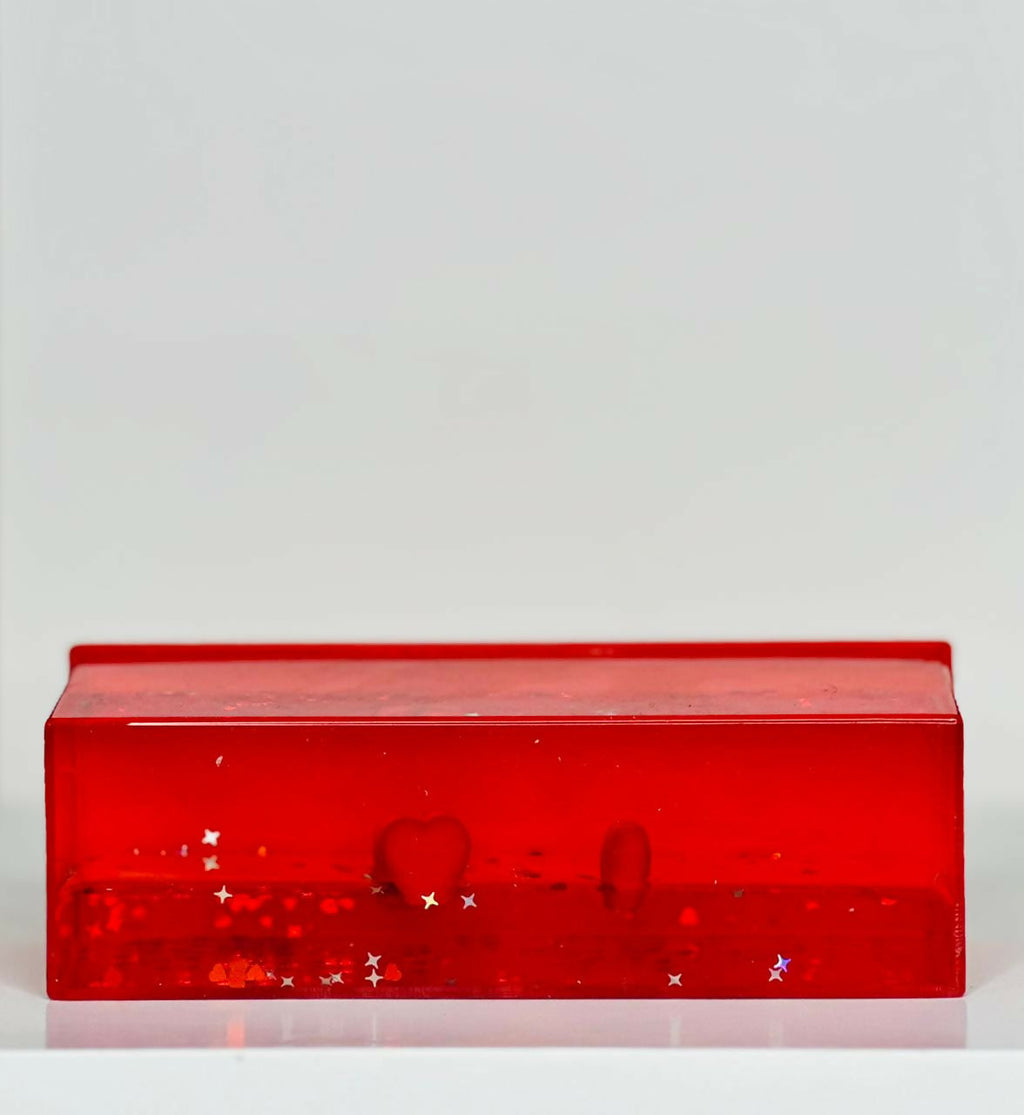 Crimson Heart Glow Block Acrylic Liquid Motion Teddy Love Sign Block | Valentine's Day Gift | Romantic Desk Showpiece | Clear Decorative Display with Floating Glitter & Love Design