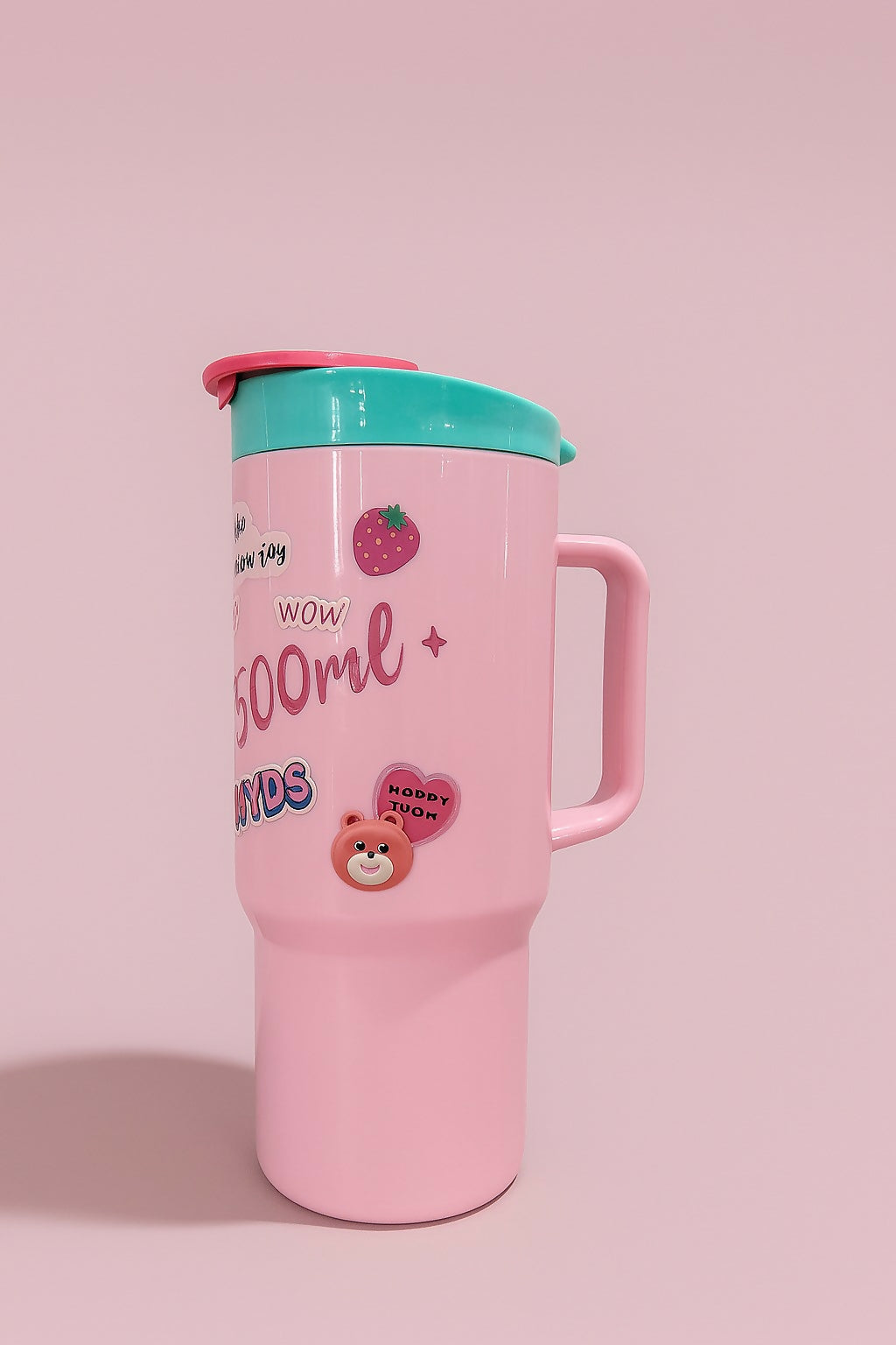 Set of 3 Pink Cute Cartoon Water Bottles for Kids – Leak-Proof BPA-Free Plastic Sipper Bottles with Flip Lid and Bear Design Prints (1500ml, 800ml, 500ml)