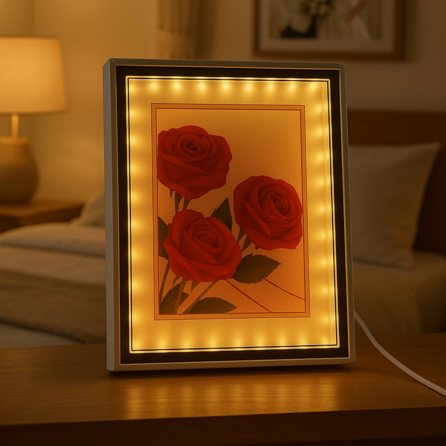 LED Square Photo Frame with Glowing Border | Decorative Light-Up Picture Frame for Couples, Flowers & Art | Wedding, Anniversary, Valentine’s Day & Home Décor Gift