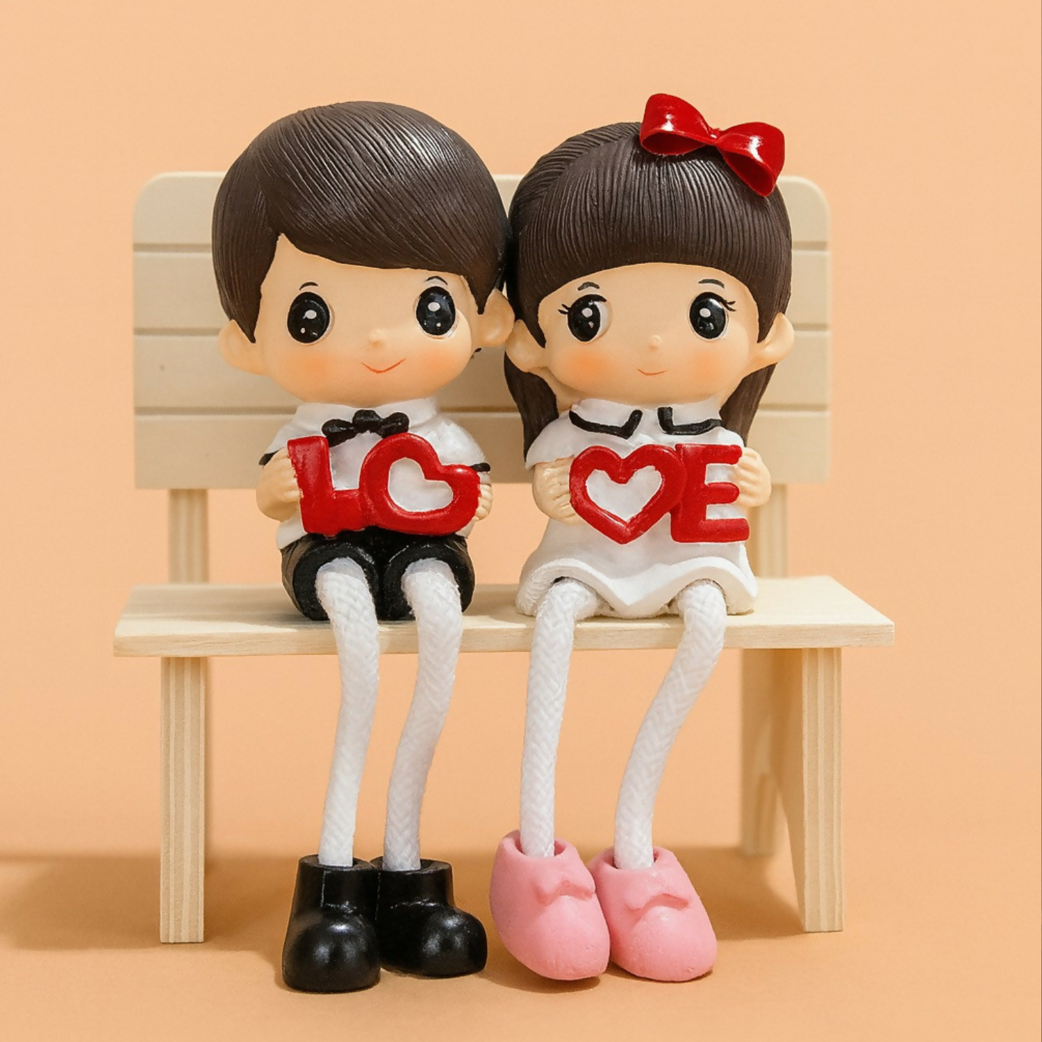 Cute Romantic Couple Figurine Sitting on Bench Holding “LOVE” Letters | Adorable Resin Doll Showpiece for Home Décor, Bedroom, Office Desk & Gifting | Valentine, Anniversary, Wedding & Birthday Gift