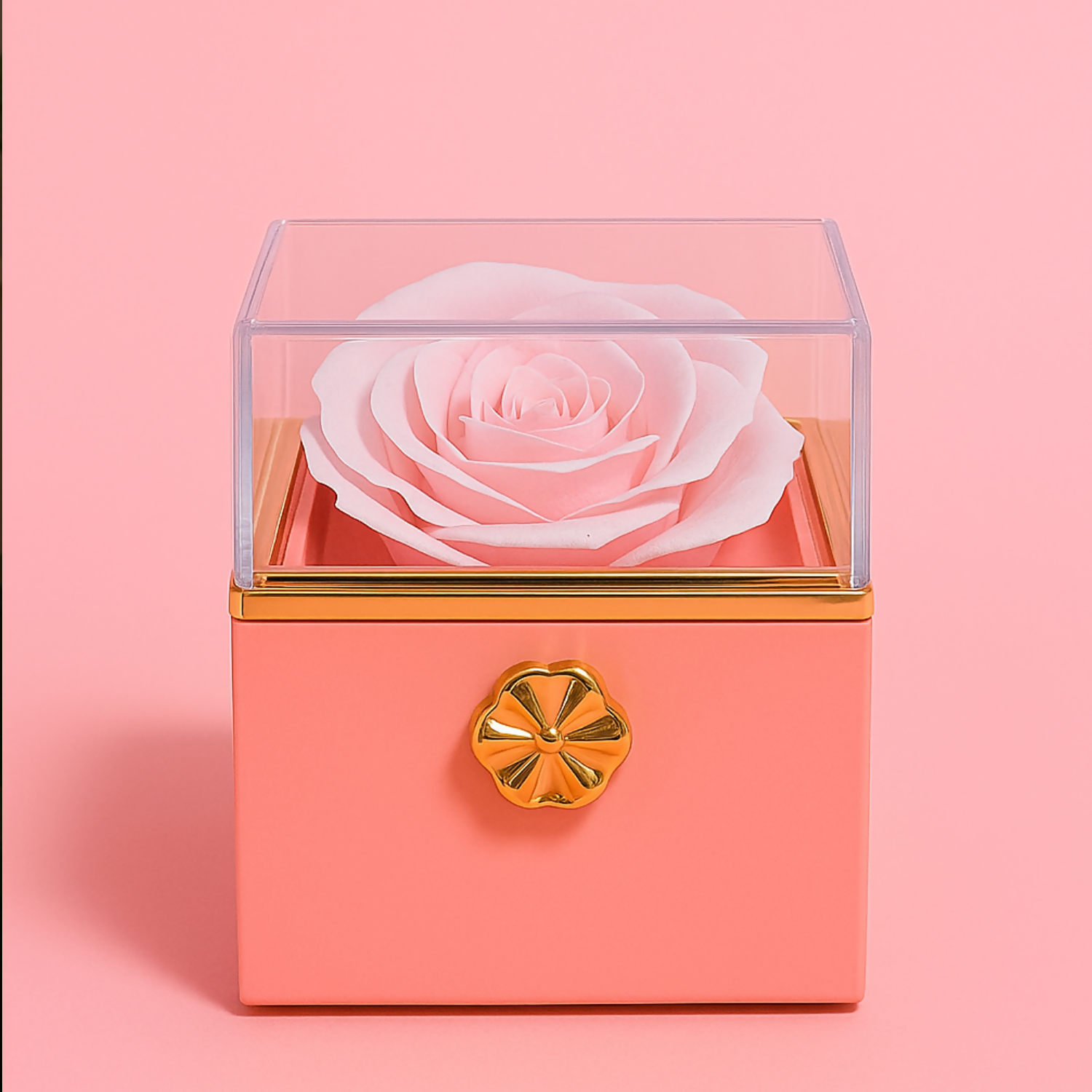 Luxury Preserved Rose Gift Box with Jewelry Drawer – Elegant Eternal Rose in Transparent Display Case with Gold Knob, Premium Pink Packaging with Gift Bag & Floral Box – Romantic Gift for Girlfriend, Wife, Mom, Anniversary, Valentine’s Day