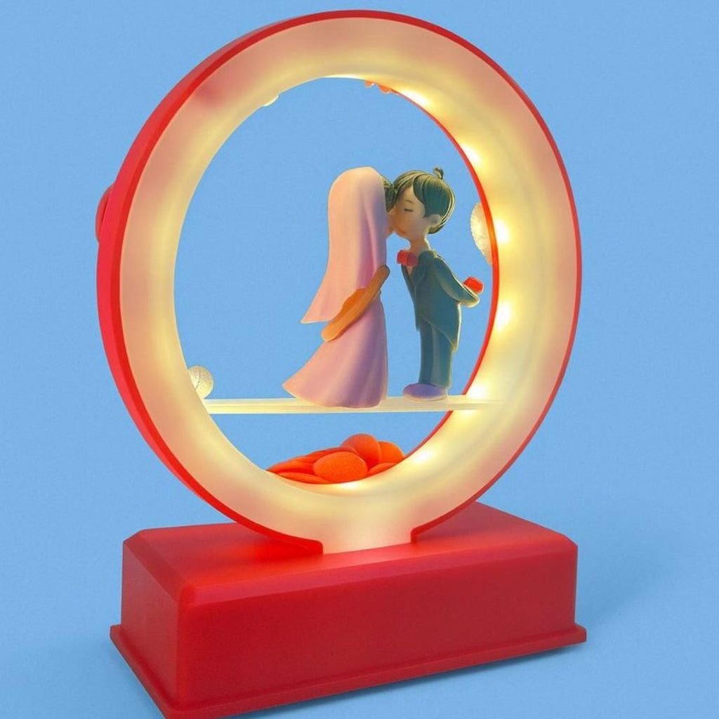 Romantic Couple Kissing LED Night Lamp with Decorative Ring & Roses | Love Theme Table Lamp for Bedroom, Living Room & Home Décor | Perfect Valentine, Anniversary, Wedding & Birthday Gift