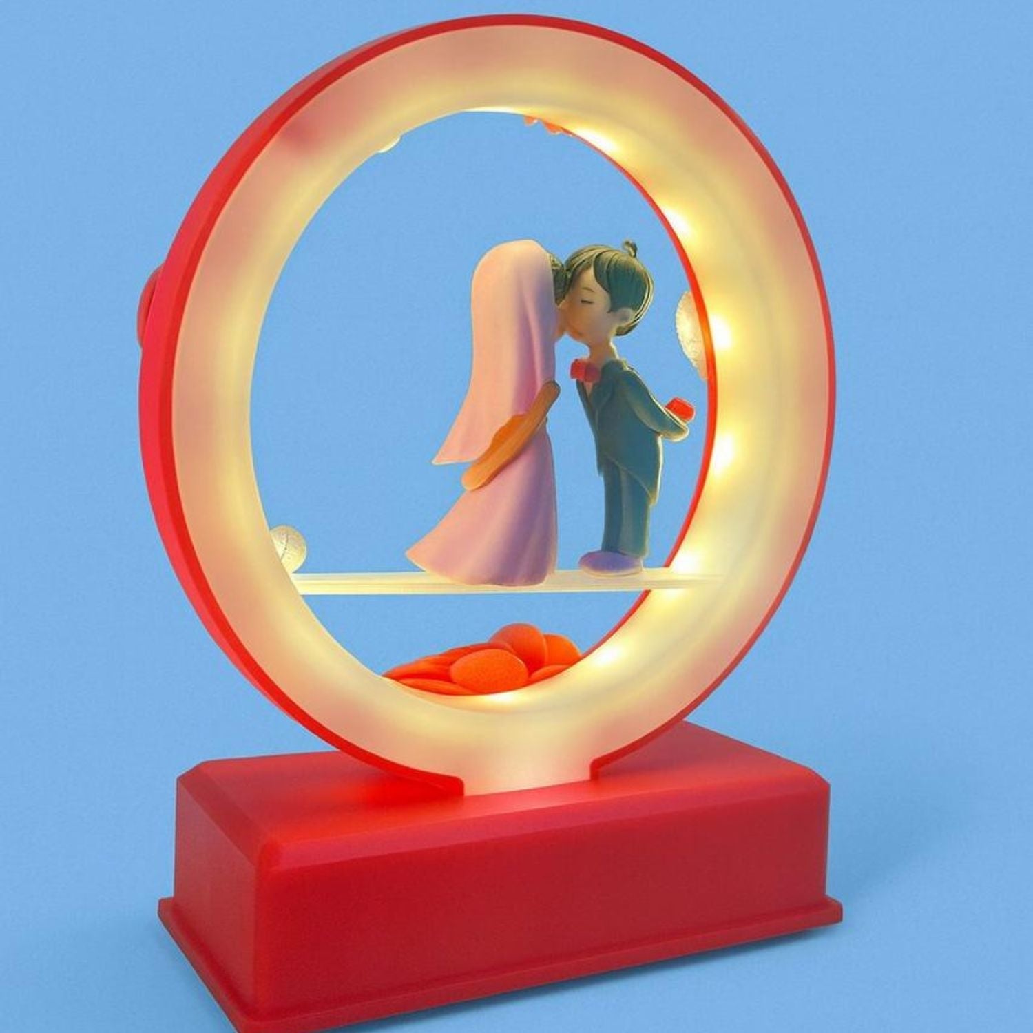 Romantic Couple Kissing LED Night Lamp with Decorative Ring & Roses | Love Theme Table Lamp for Bedroom, Living Room & Home Décor | Perfect Valentine, Anniversary, Wedding & Birthday Gift