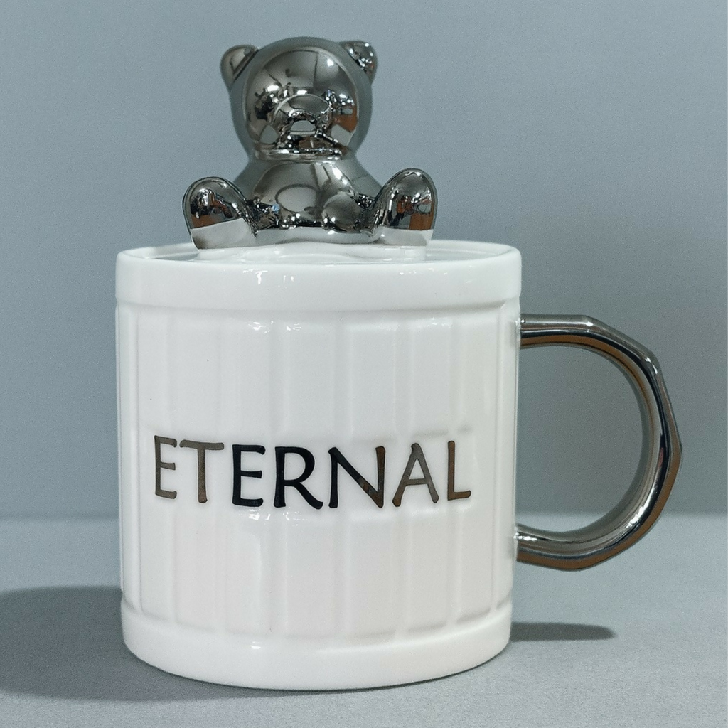 Eternal Ceramic Mug with 3D Bear Lid & Metallic Handle | Premium Coffee & Tea Cup with Cute Teddy Design | Gift Mug for Birthday, Anniversary, Valentine’s Day & Office Use