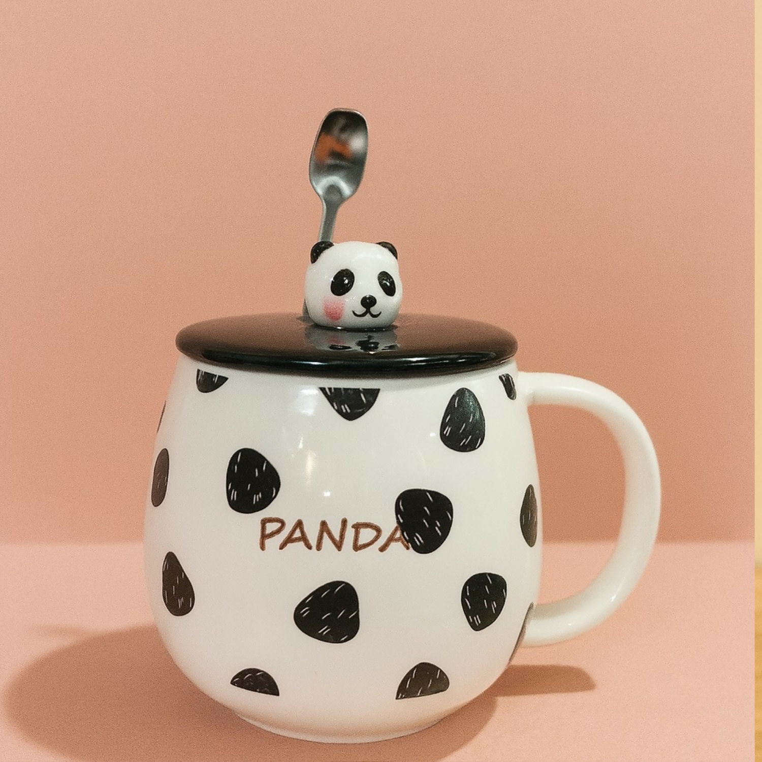 Cute Panda Ceramic Mug with Lid & Spoon | Cartoon Panda Coffee & Tea Cup | Large Capacity Milk Mug with Crown Panda Print | Gift Mug for Kids, Women & Panda Lovers