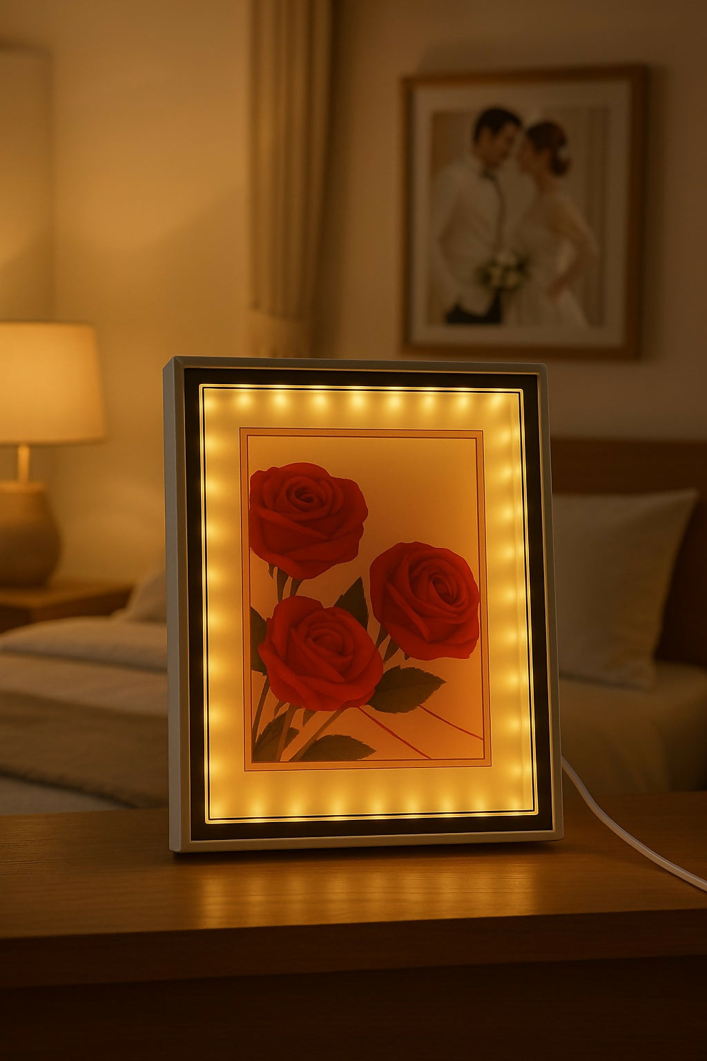 LED Square Photo Frame with Glowing Border | Decorative Light-Up Picture Frame for Couples, Flowers & Art | Wedding, Anniversary, Valentine’s Day & Home Décor Gift