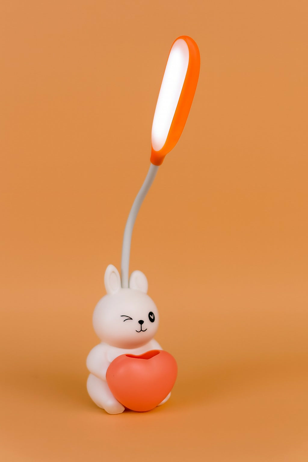 White Bunny LED Desk Lamp with Heart Pen Holder – USB Rechargeable Flexible Gooseneck Eye Protection Study Light for Kids, Cute Night Lamp for Bedroom, Study Table & Gifts