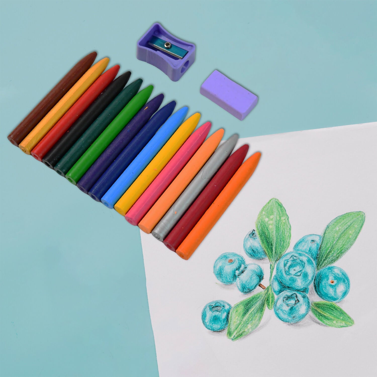 Camel Plastic Crayons 15 Assorted Shades with Free Sharpener and Eraser