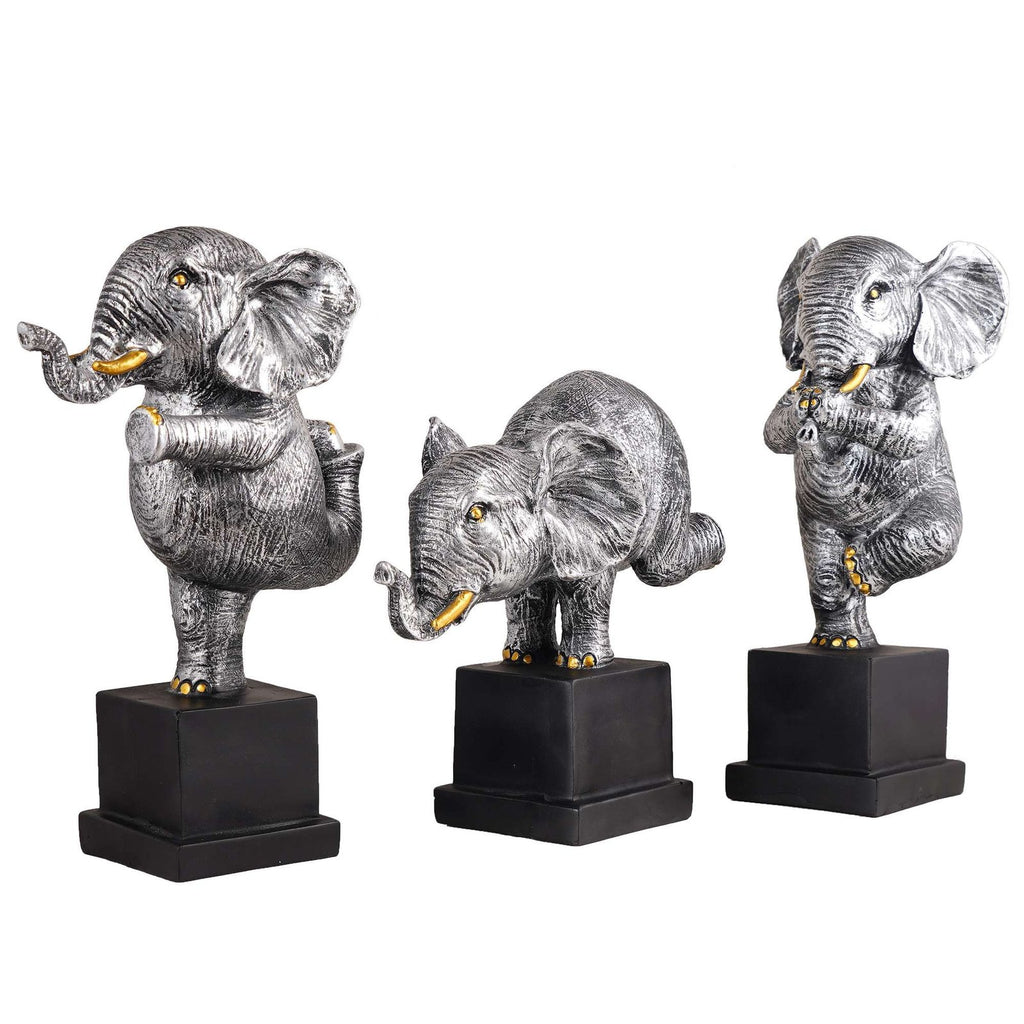 Polyresin Elephant Showpiece Statue and Artifacts for Home Decor, Living Room, Table Decoration for Gifting, Interiors and Diwali Decoration Silver (Set Of 3)