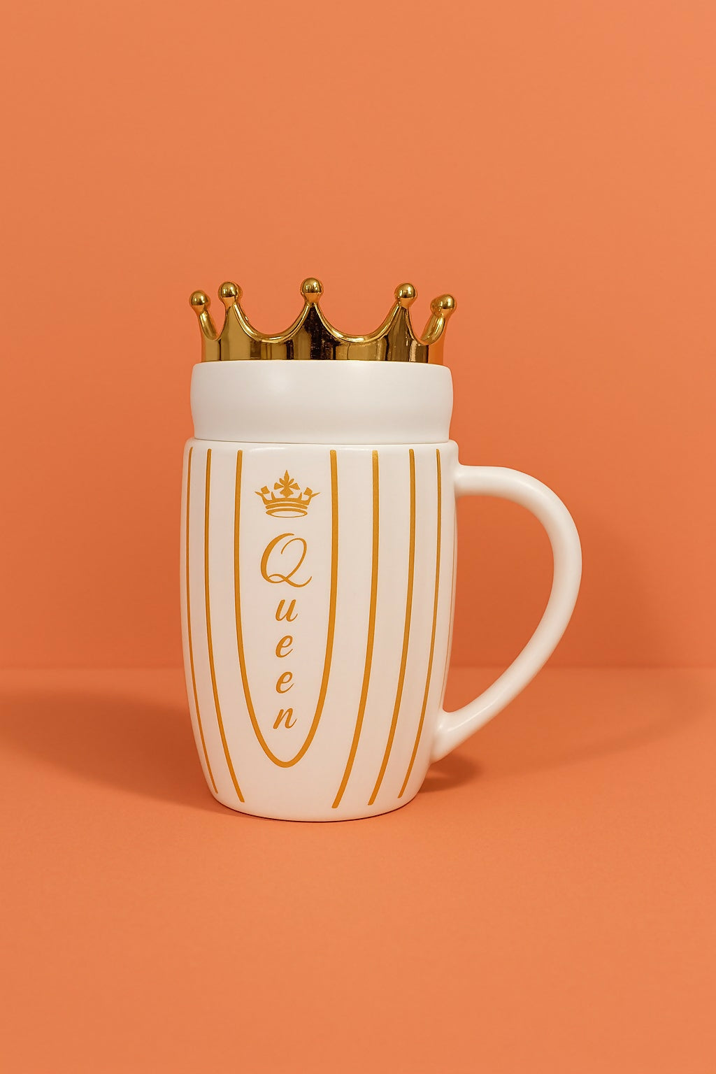 Luxury Queen Crown Ceramic Mug with Golden Lid | Premium Coffee & Tea Cup for Women | Royal Gift for Birthday, Anniversary, Valentine’s Day & Office Use
