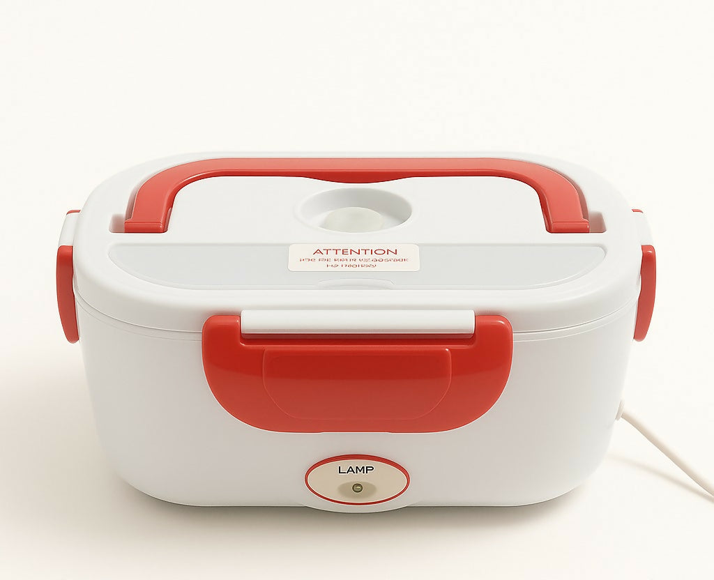 HeatMate Electric Lunch Box – Food Warmer Tiffin with Plug-in Heating (Red & White)