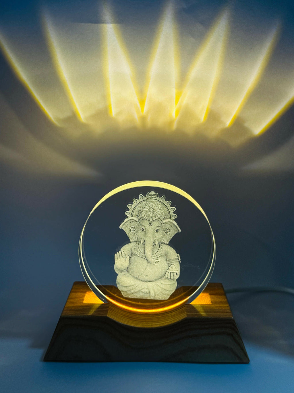 Lord Ganesha 3D LED Night Lamp with Wooden Base | Laser Engraved Acrylic Ganpati Light for Home Temple, Office, Festive Decor & Gifting | Spiritual Warm Glow Lamp for Bedroom & Living Room