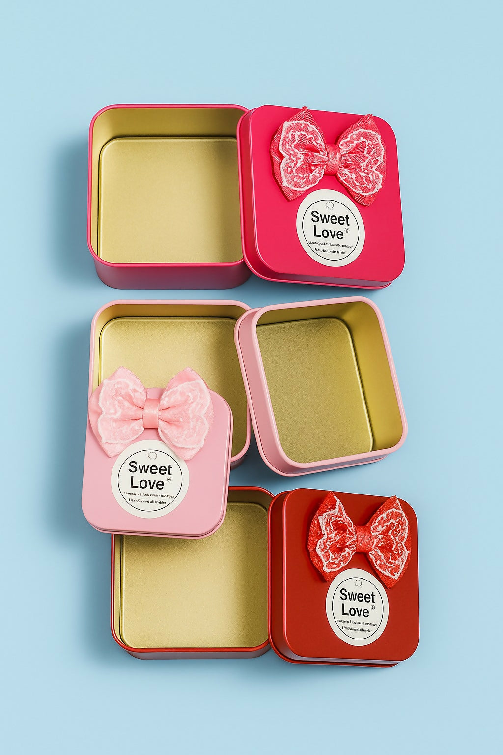 Set of 6 “Sweet Love” Heart Tin Gift Boxes with Bows – Decorative Metal Candy Boxes for Wedding Return Gifts, Valentine Favors, Party Hampers & Festive Gifting – Multicolor Love-Themed Packaging