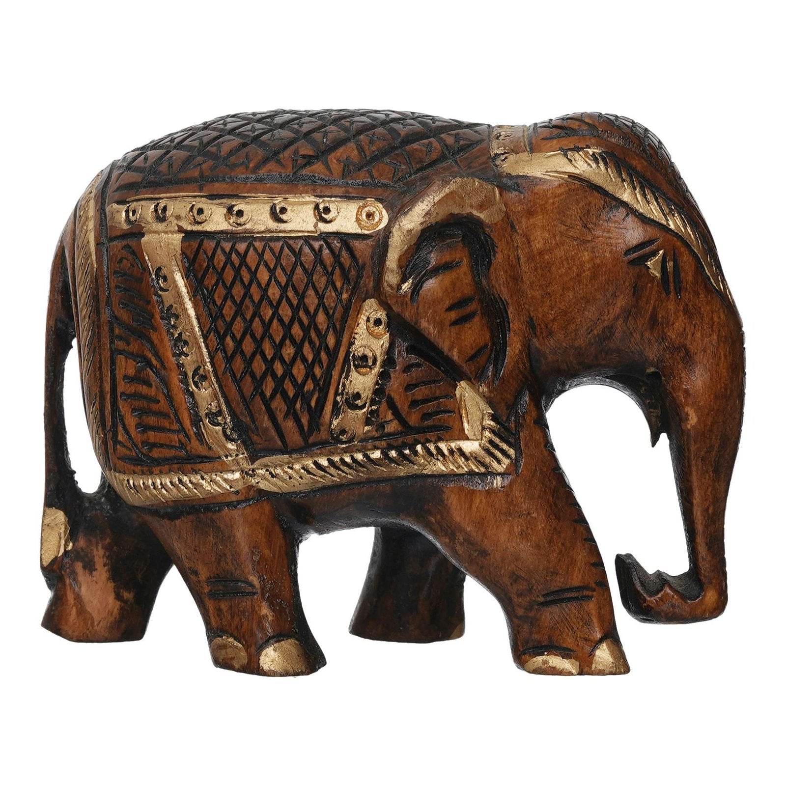 Rajasthani Tribal Handmade Brown " Elephant " Figured Wooden Statue Antique Design Elephant for Showpiece with Brown Colour-1