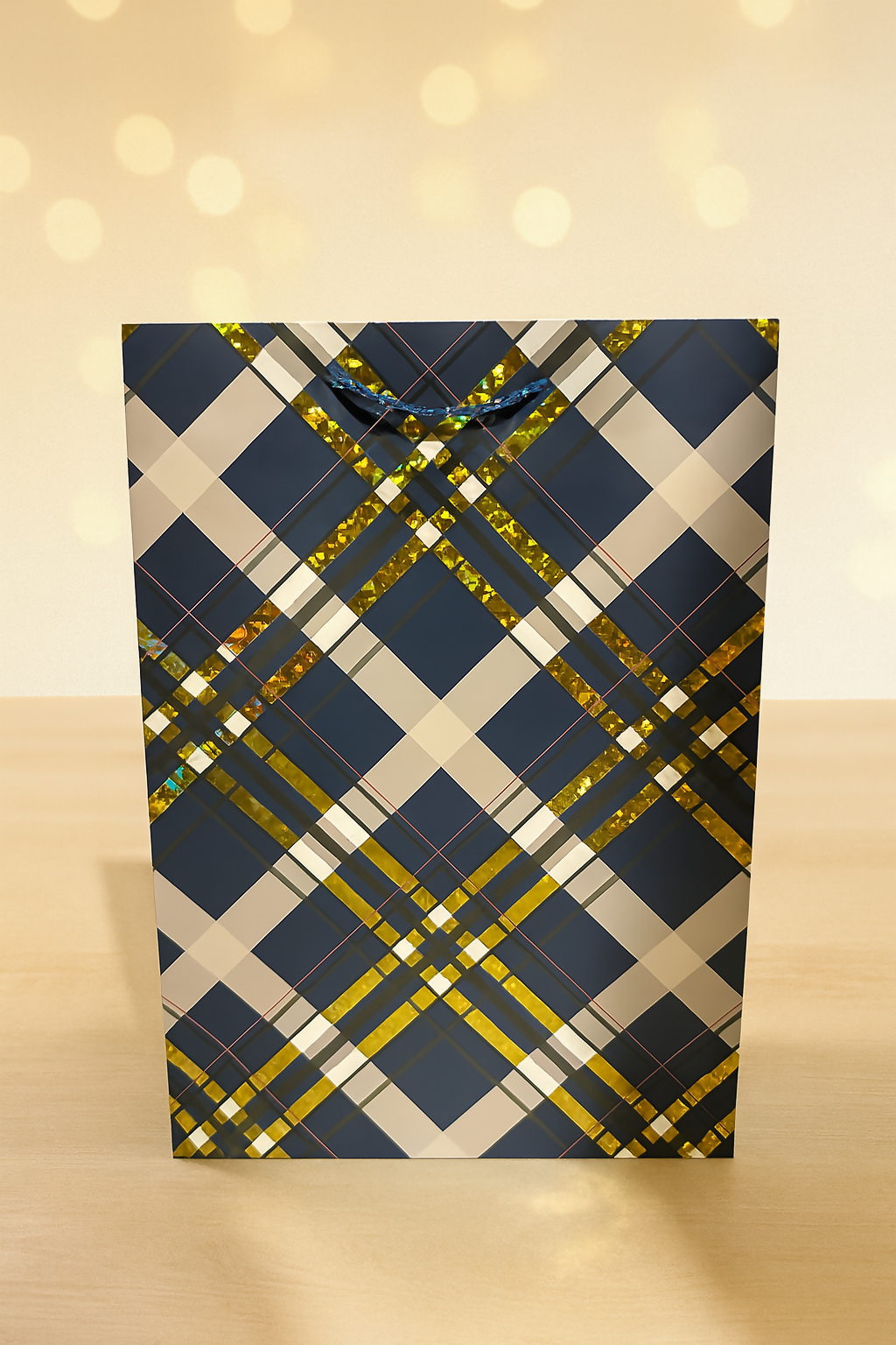 Luxury Plaid Pattern Gift Bag Set – Pack of 4 Reusable Premium Paper Gift Bags with Golden Foil Detailing, Strong Rope Handles – Ideal for Birthday, Wedding, Anniversary, Festive & Corporate Gifting (Multicolor, Large Size)