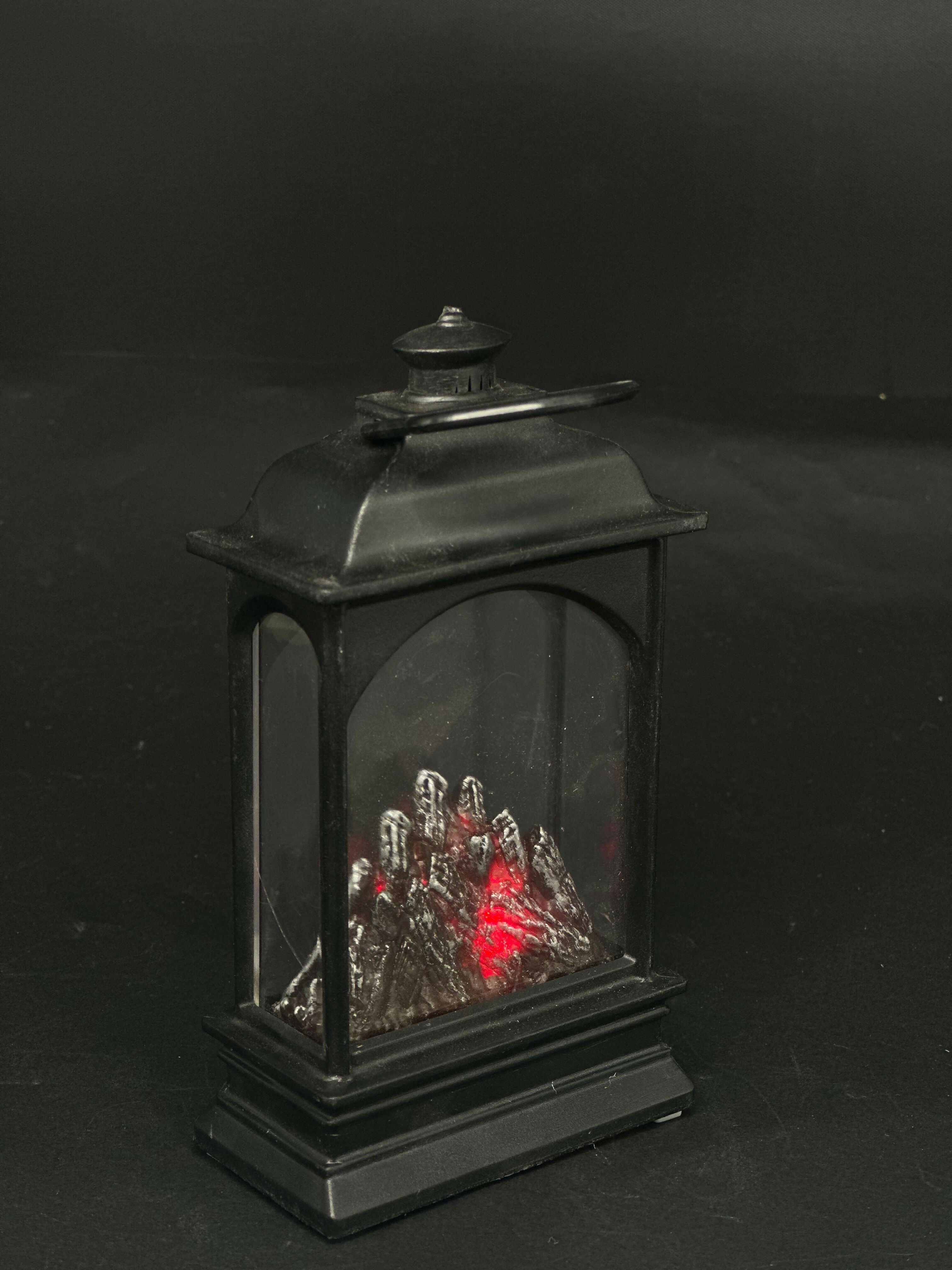 Mini LED Fireplace Lantern Black