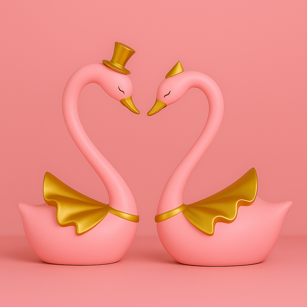 HOME DECOR Romantic Pink Swan Couple Showpiece – Decorative Love Birds Figurine