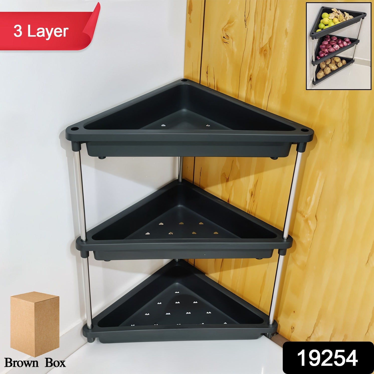 3-Layer Multipurpose Plastic Corner Storage Rack