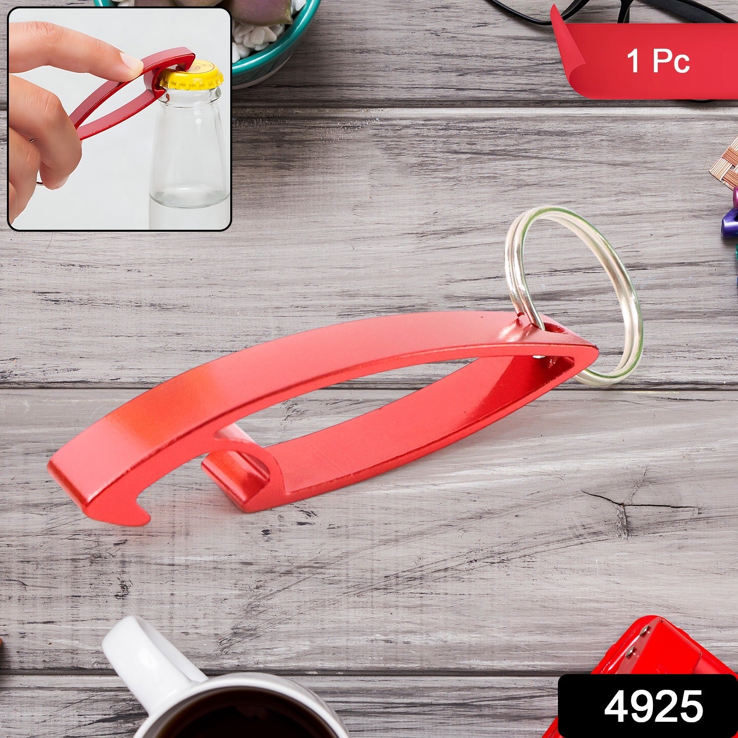 2 in 1 Compact Metal Bottle Opener with Keyring (1 Pc)
