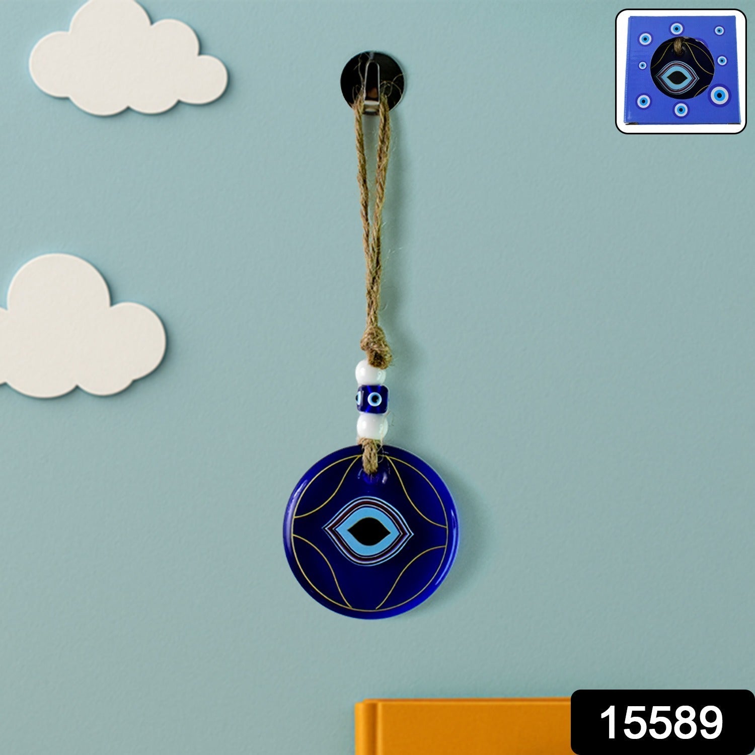 Decorative Evil Eye Wall Hanging Nazar Protector Charm with Beads, Wind Chime (1 Pc)