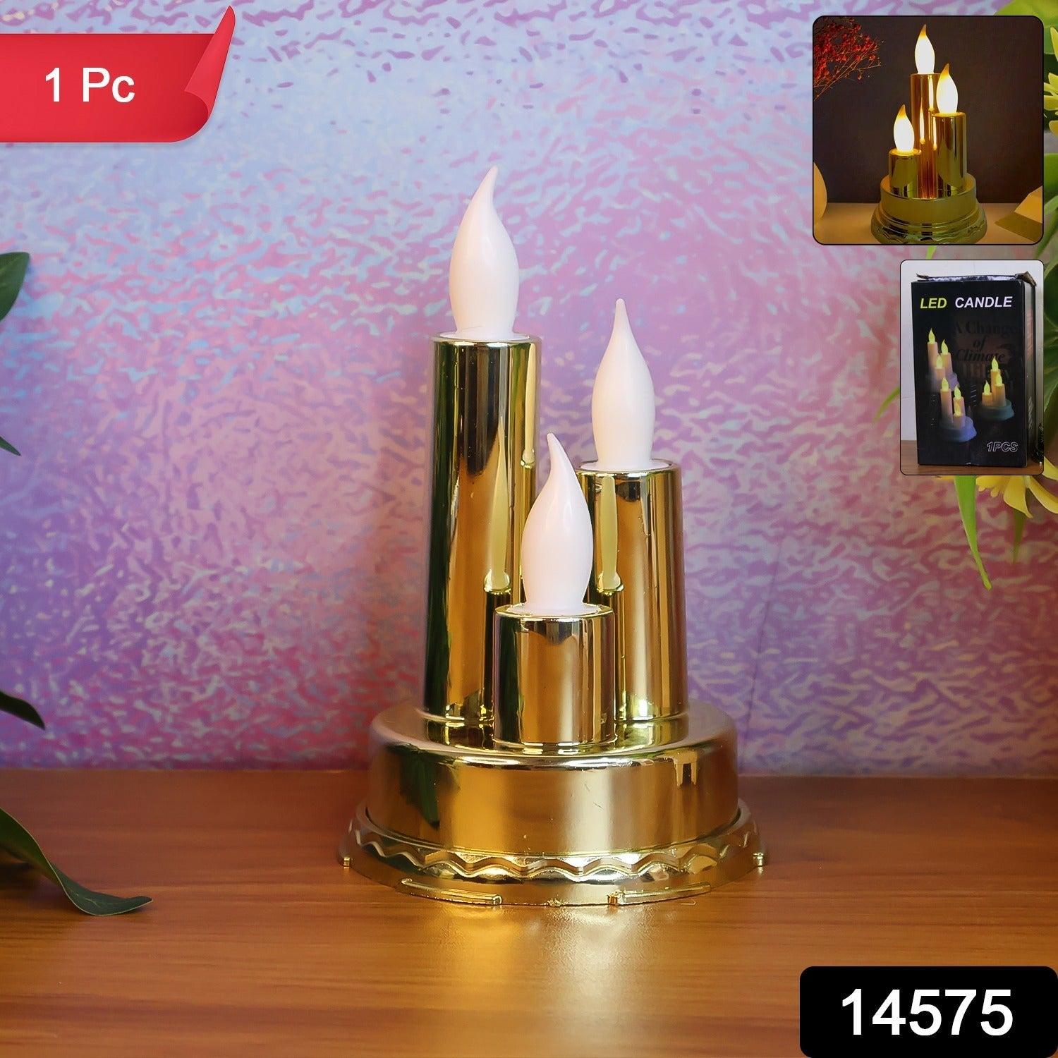 LED Flameless Candle Lamp with Triple Candle Design (1 Pc)