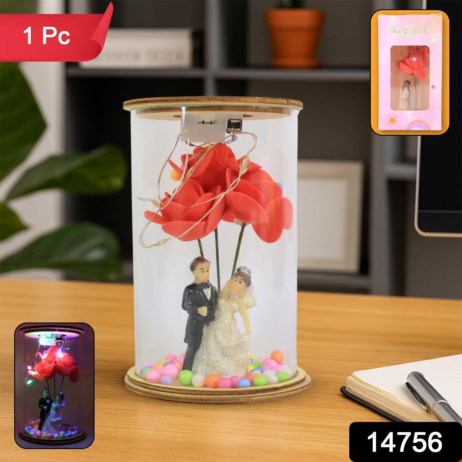 Wedding Couple with LED Rose Lamp (1 Pc)