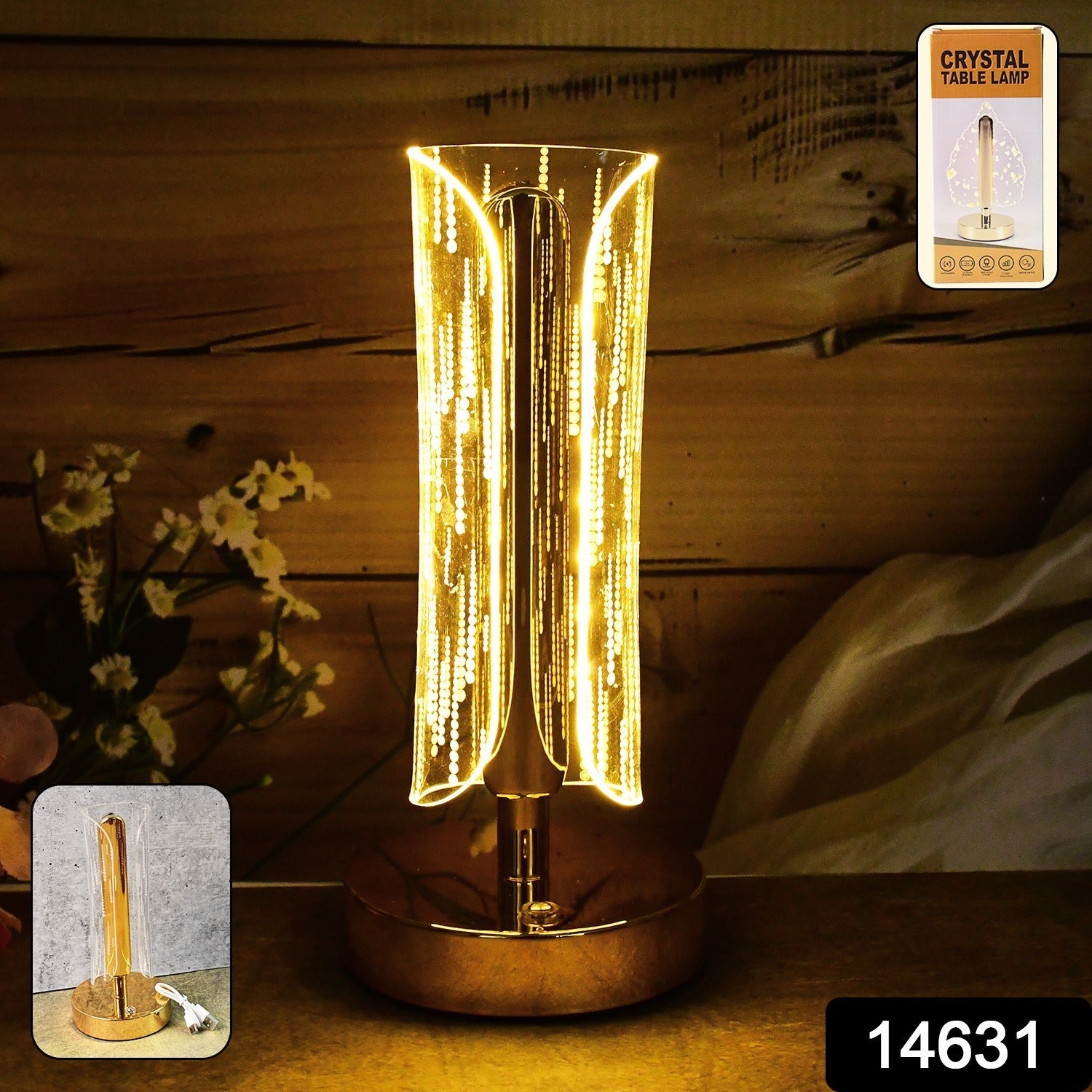 Luxury Tall Cylinder Shape Crystal Table Lamp (1 Pc)