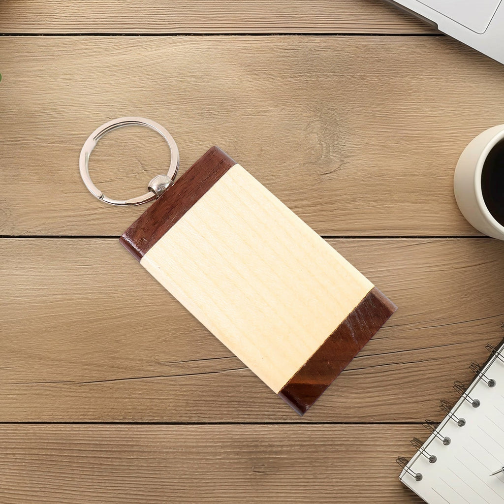 Premium Wooden Keychain with Dual Tone Finish (1 Pc)