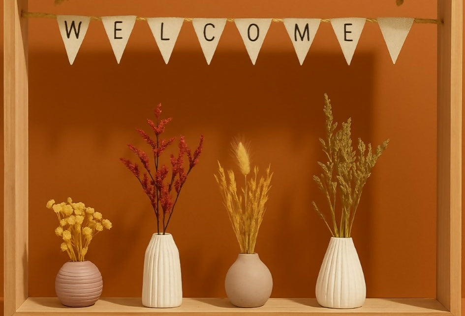 Decorative Ceramic Vases with Artificial Dried Flowers – Minimalist Modern Tabletop Centerpieces for Home, Office & Event Décor