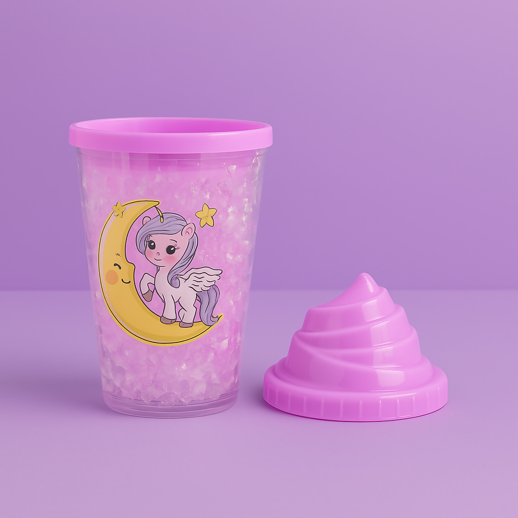 Magical Purple Unicorn Slush Cup with Swirl Top Lid – BPA-Free Reusable Tumbler with Straw, Glittery Icy Drink Holder with Rainbow, Moon & Star Design – Cute Aesthetic for Girls, Kids & Teens