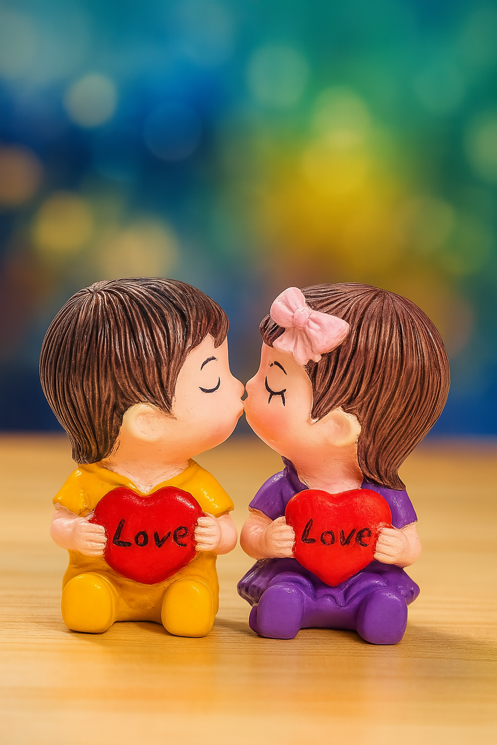 Romantic Couple Showpiece Holding Love Hearts | Cute Miniature Boy Girl Figurine (Multicolor)