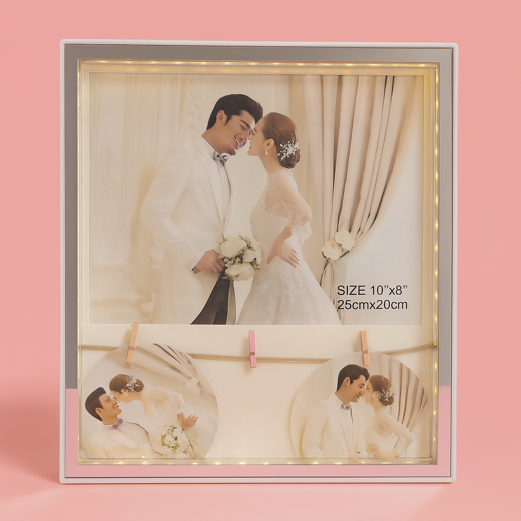 LED Wedding Couple Photo Frame with Lights – 10"x8" (25x20 cm) Decorative Photo Frame with Warm LED String Lights | Romantic Gift for Wedding, Anniversary, Valentine’s Day & Home Decor