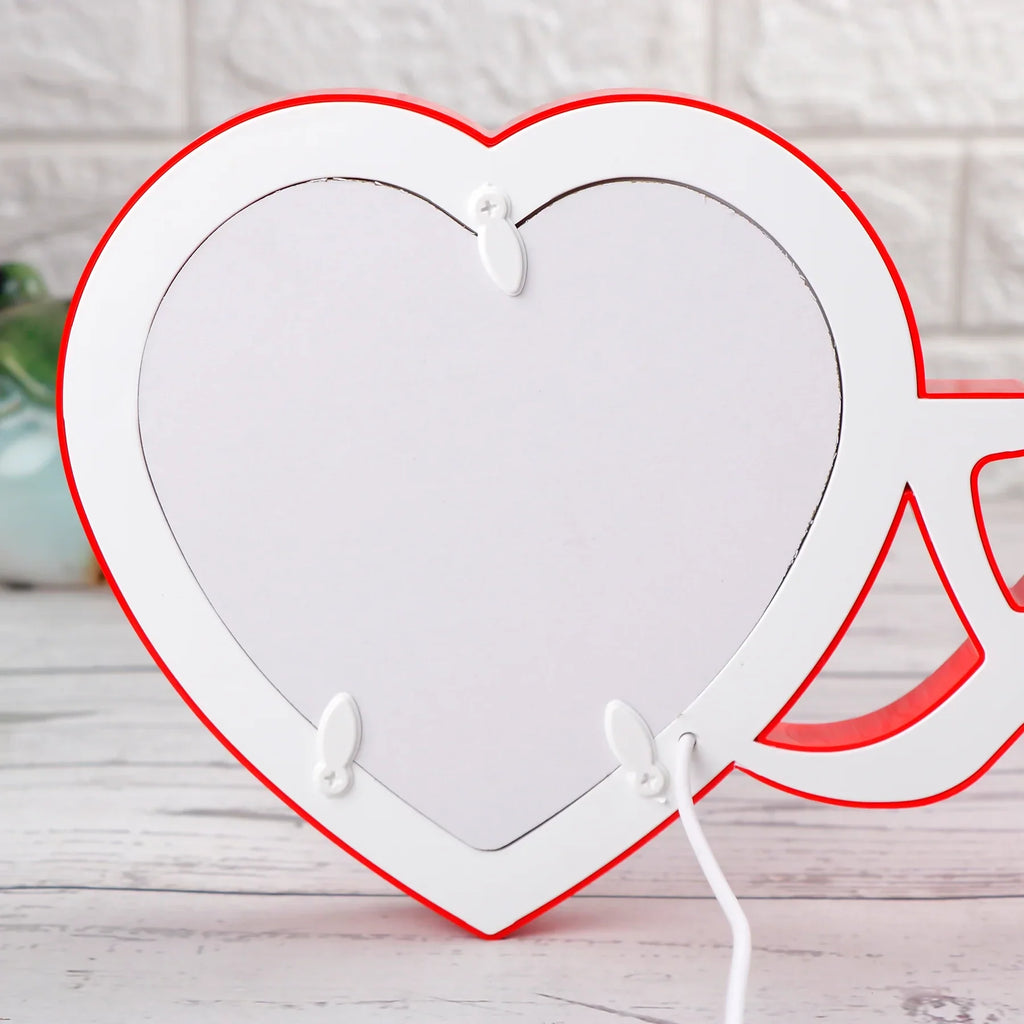 LoveBond Heart & Heart LED Mirror – Romantic Couple Table Décor Romantic Hearts LED Magic Mirror Photo Frame