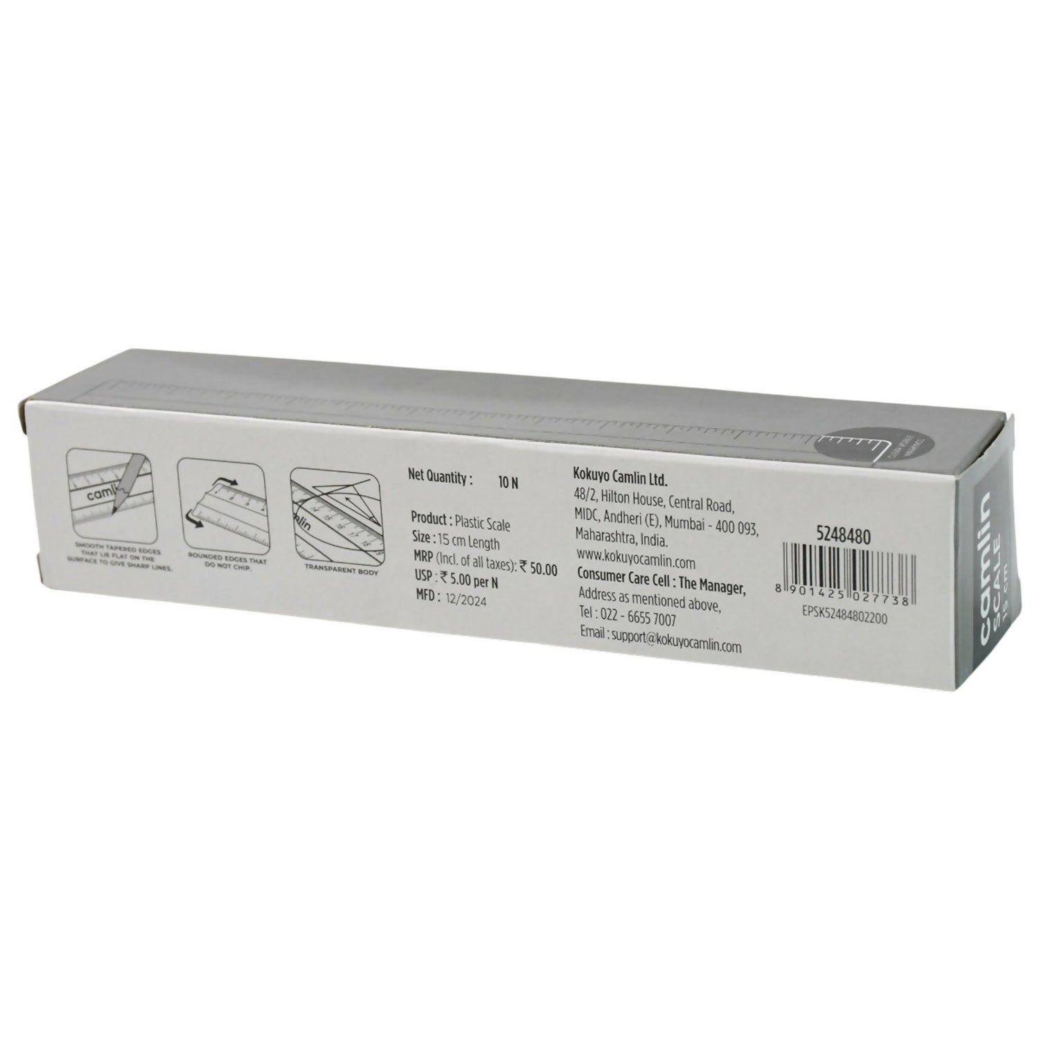 Camlin 15 cm Transparent Plastic Scale Pack of 10 Units