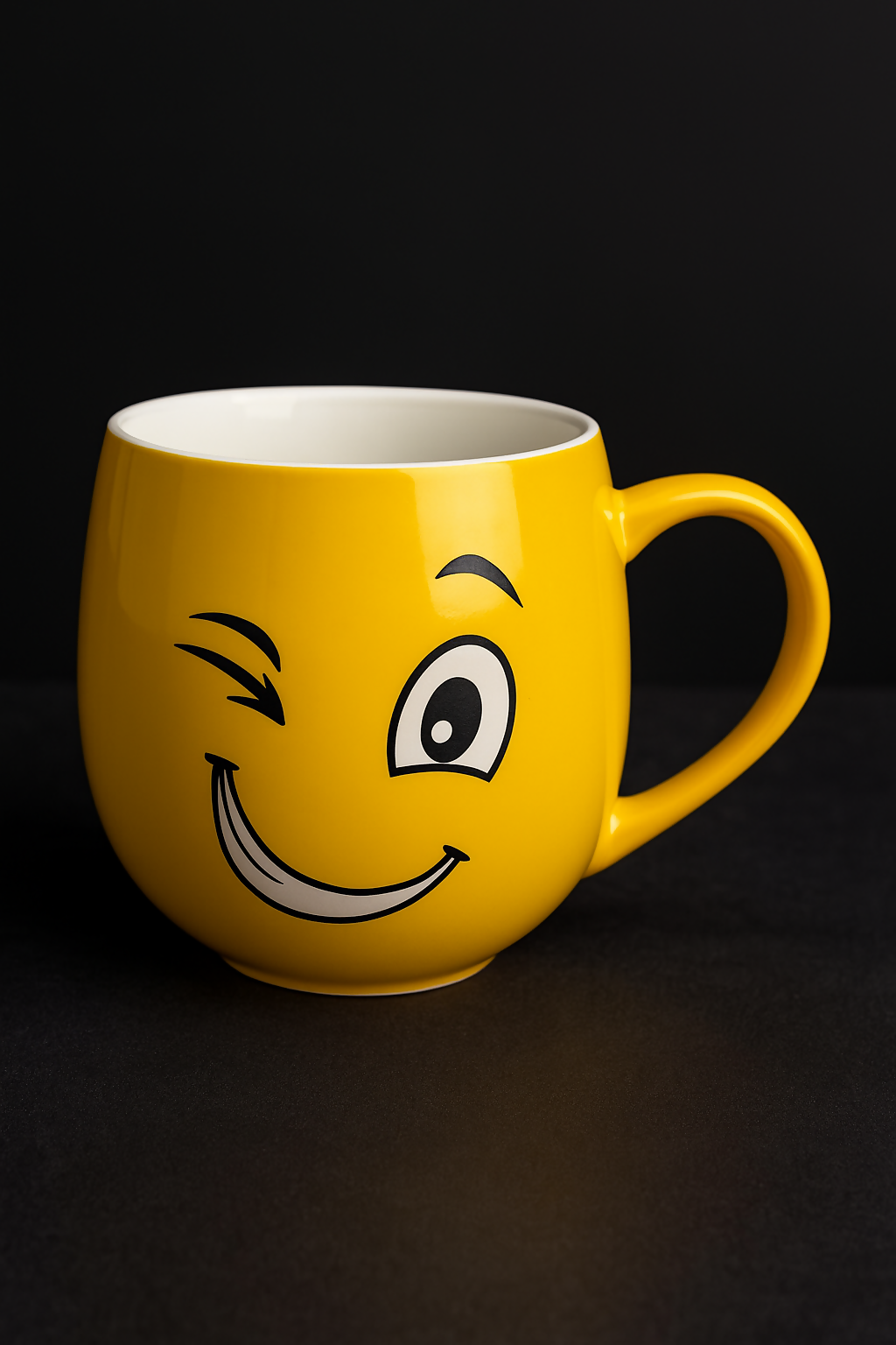 Yellow Ceramic Emoji Mug with Winking Smile Face – Fun and Quirky Coffee Cup for Kids & Adults, 350ml Cute Cartoon Gift Mug for Tea, Coffee, Milk & Hot Beverages
