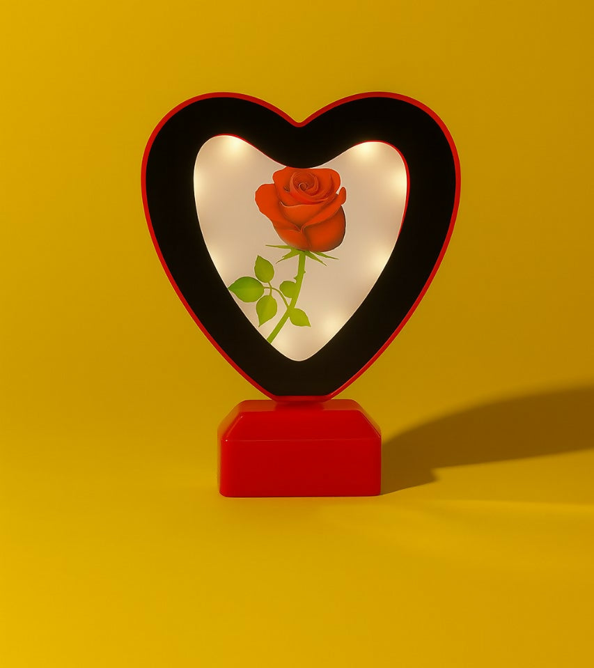 Romantic Heart-Shaped LED Table Lamp with Red Rose Design – USB Rechargeable Night Light for Bedroom, Gift for Valentine’s Day, Anniversary & Home Decor