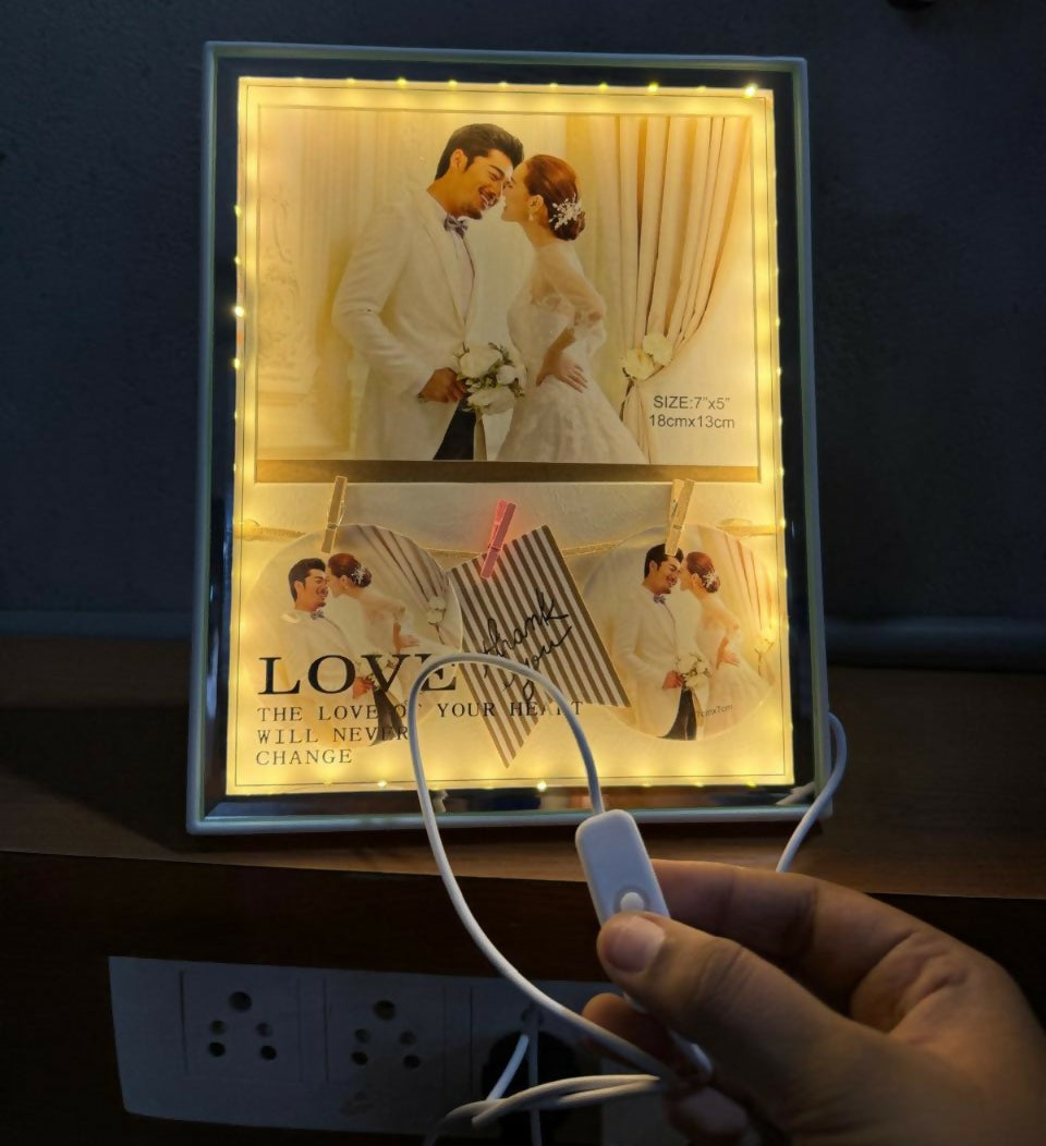 LED Rectangle Photo Frame with Warm Golden Glow | Decorative Light-Up Picture Frame for Couples | Wedding, Anniversary, Valentine’s Day & Home Décor Gift
