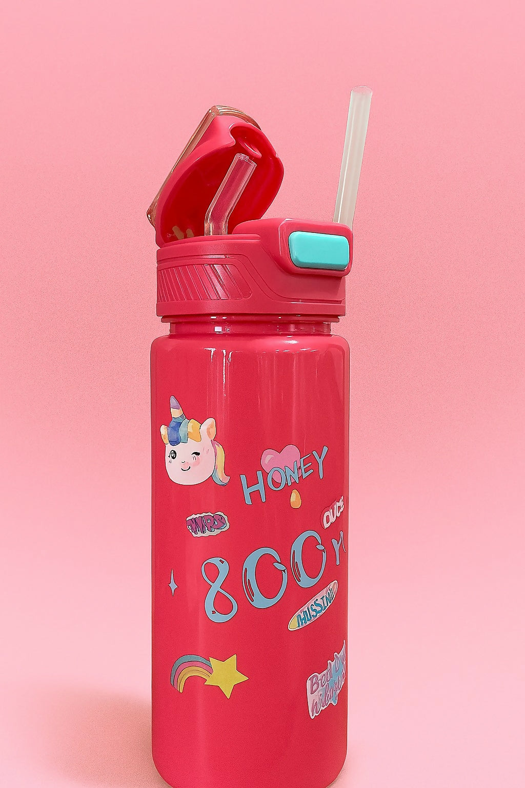 Set of 3 Cute Cartoon Water Bottles for Kids – Leak-Proof Plastic Sipper & Tumbler Bottles with Flip Lid and Unicorn Prints (1500ml, 800ml, 500ml)