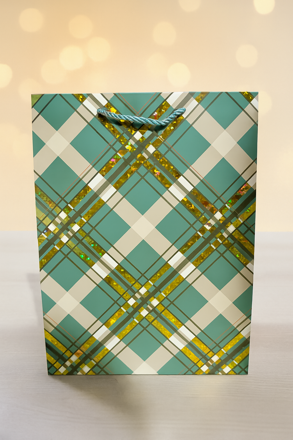 Luxury Plaid Pattern Gift Bag Set – Pack of 4 Reusable Premium Paper Gift Bags with Golden Foil Detailing, Strong Rope Handles – Ideal for Birthday, Wedding, Anniversary, Festive & Corporate Gifting (Multicolor, Large Size)