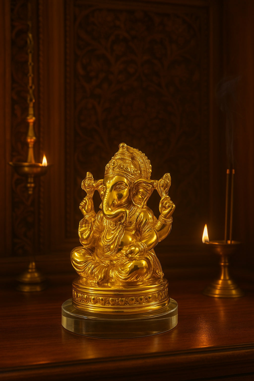 HOME DECOR Golden Lord Ganesha Idol for Home Mandir Decoration – Elegant Ganpati Statue for Pooja Room, Diwali Decor & Auspicious Gifting