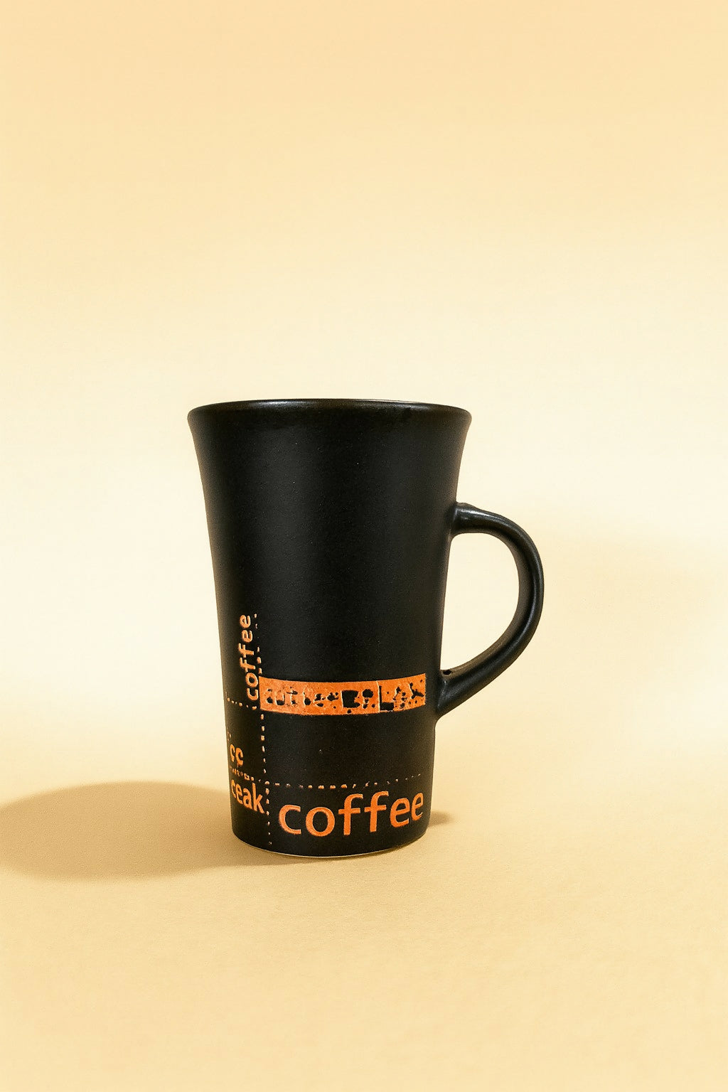 Black Ceramic Coffee Mug with Orange Spoon – Stylish Coffee Break Printed Tea & Coffee Cup with Handle Slot Spoon | Microwave & Dishwasher Safe Mug for Home, Office & Gifting